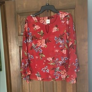 CAbi Red Ruffled 3/4 Sleeve Blouse